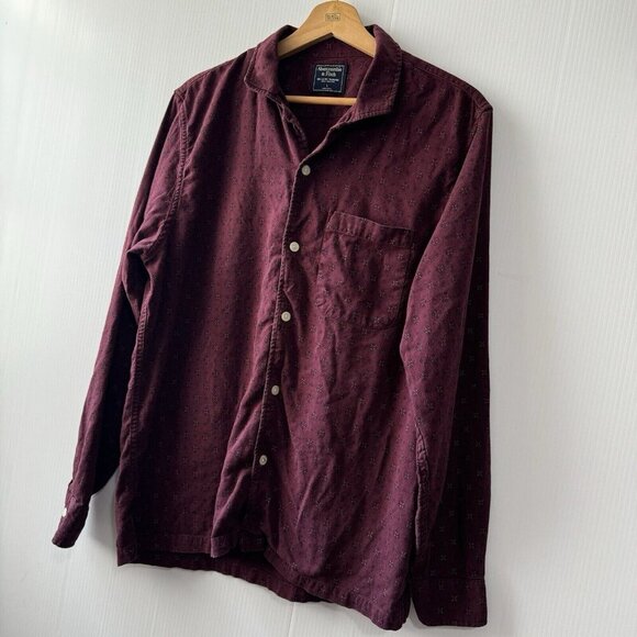 Abercrombie & Fitch Men’s Long Sleeve Button-Up Shirt Burgundy Sz L - Picture 14 of 15